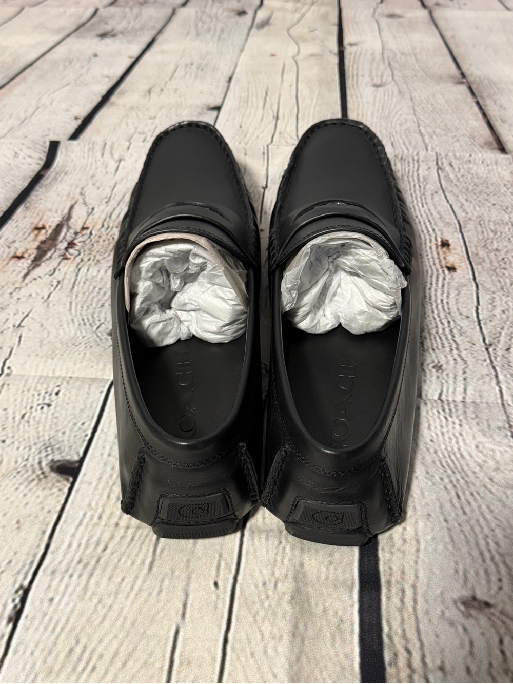 Men's Coach Penny Loafers Black Leather - Picture 2 of 10